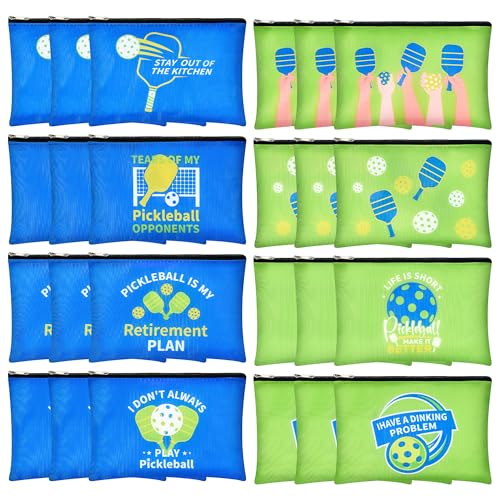 Pickleball Makeup Bags Set - 24 Bright Cosmetic Pouches in Blue Variation