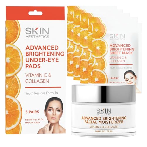 Skin Aesthetics Vitamin C & Collagen Skin Care Regimen Set - Hydrating Moisturizer, Sheet Masks & Eye Pads