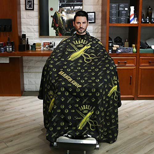 Professional Waterproof Hair Cutting Cape with Snap Closure - 50x60 Inches Black Gold