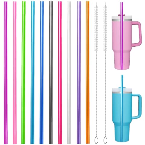 10 Reusable Straws for Stanley Tumblers | 12-Inch Colorful Straws with Cleaning Brushes