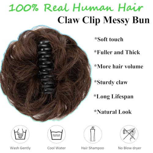 VADES Dark Brown #2 Claw Clip Messy Bun Hair Piece - Real Human Hair