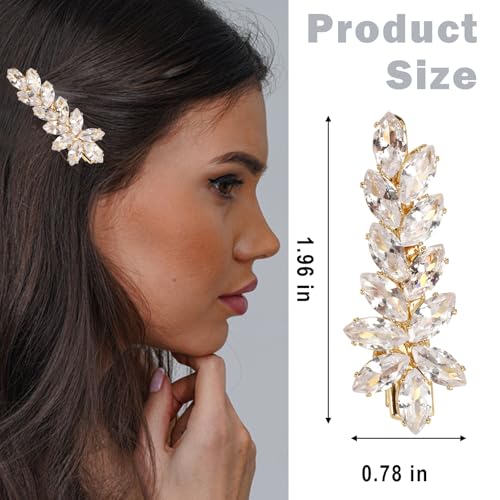 CIZITBE 2 Pcs Rhinestone Crystal Hair Clips for Bridal & Wedding, Gold