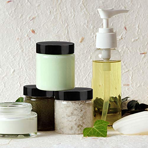 Encheng 4 oz Clear Glass Jars with Black Lids - 12 Pack, Cosmetic Storage & DIY Containers