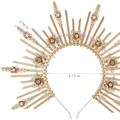 Gold Spiked Flower Halo Crown Headband - Greek Goddess Design
