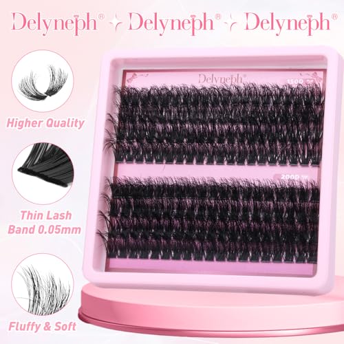 Fluffy Lash Clusters Kit 14-20MM D Curl Eyelash Extensions with Bond & Seal - DIY Wispy Lashes