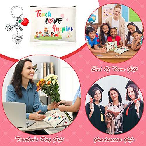 Teacher Appreciation Gift Set - 6 Canvas Makeup Bags & Keychains
