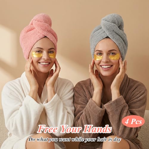 Microfiber Hair Towel Wraps for Women - 4 Pack, Quick Dry & Absorbent