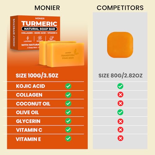 MONIER Turmeric Soap Bar with Kojic Acid & Collagen - Dark Spot Corrector