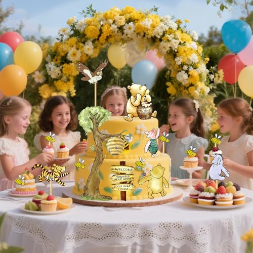 Winnie the Pooh Cake Toppers - 10pcs Cupcake Decorations for Baby Showers