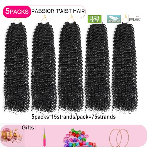 10 Inch Passion Twist Crochet Hair 5 Packs 1B# Black Water Wave Synthetic Braiding