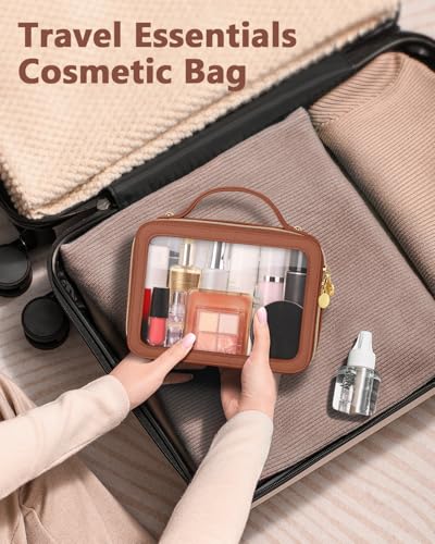 Soimeat Medium Brown Clear Makeup Bag - Portable Waterproof Cosmetic Organizer