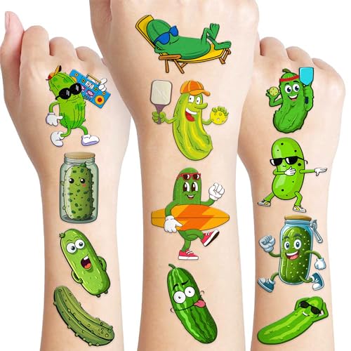 MeoIsDaBest Medium 96 PCS Funny Pickle Temporary Tattoos Kids Party Pack