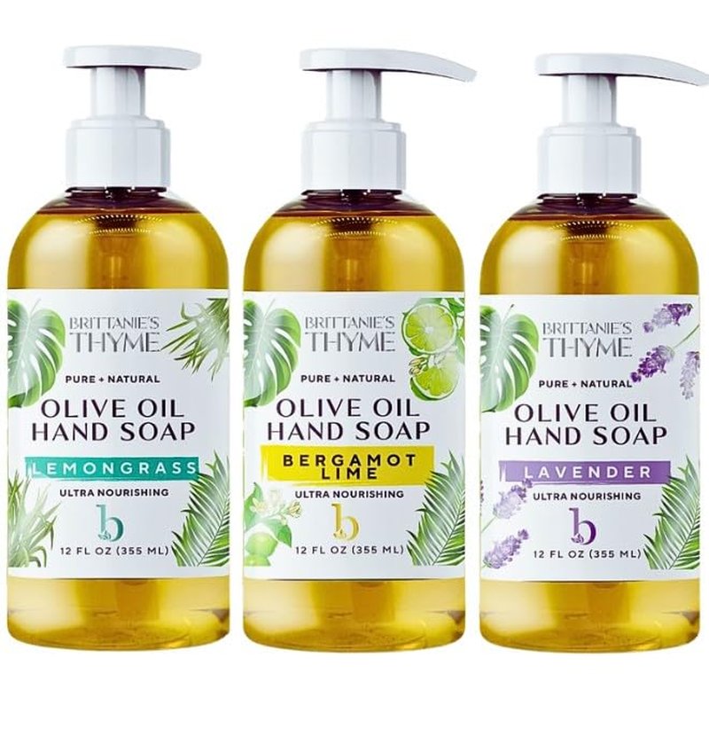 Brittanie's Pure Castile Liquid Hand Soap Refill - Bergamot, Lavender & Lemongrass | 12 Ounce Pack of 3 | Gentle Vegan Formula