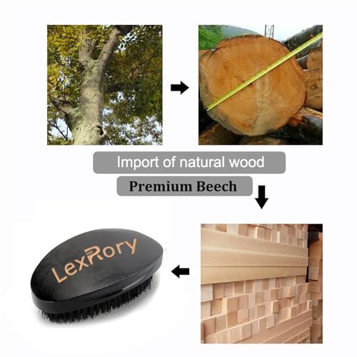 LexRory Black Medium Hard Curved Wave Brush for Men - Beech & Boar Bristle Styling Tool