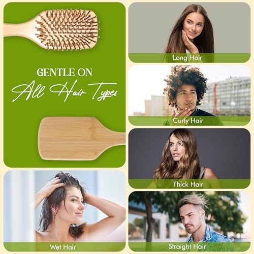 ORW Bamboo Hair Brush, Detangling Bristle Brush for Growth, Large