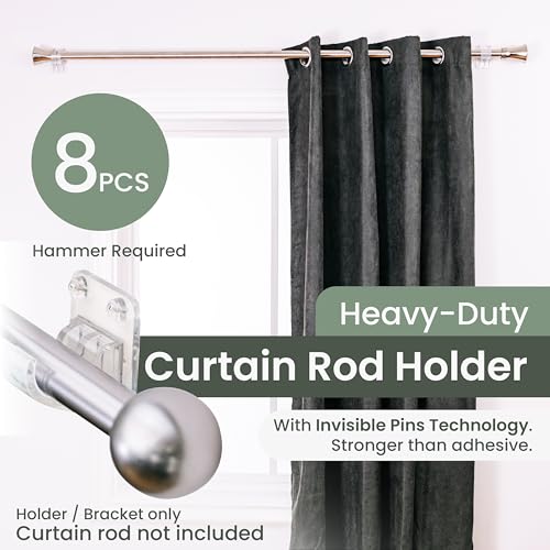 Heavy Duty Curtain Rod Holders with Pin Guide - 8 Pack for 0.75" Rods