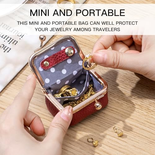 Genuine Leather Mini Travel Jewelry Box - Compact Organizer for Rings, Earrings & Necklaces (Pink)