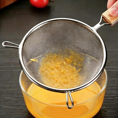 6-Inch Stainless Steel Fine Mesh Strainer with Wooden Handle