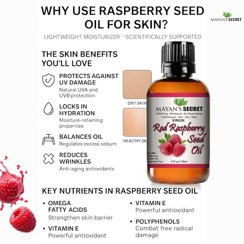 Mayan's Secret Red Raspberry Seed Oil 4 Fl Oz Cold Pressed Pure Natural Face & Body Moisturizer
