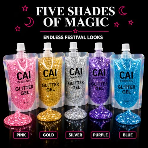 CAI Beauty Holographic Unicorn Glitter Gel - Multicolor Red, 3 oz Vegan & Cruelty-Free Face & Body Makeup