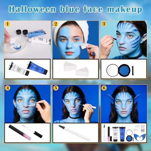 Avatar Makeup Kit - 8pcs Face Paint, Elf Ears, Lip Gloss & More
