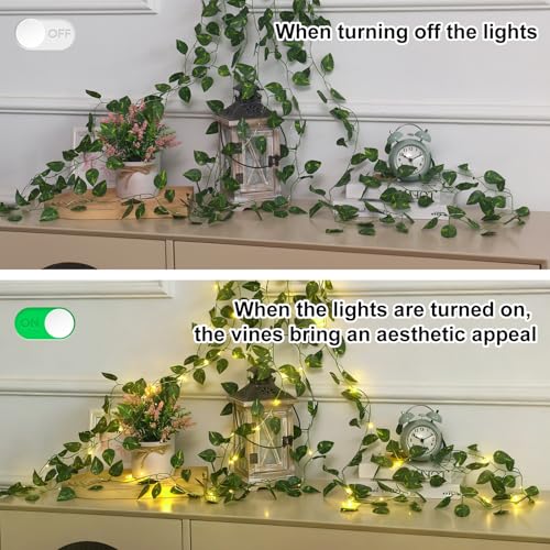 CEWOR 40ft LED Ivy String Lights - Battery Operated Garland for Home & Wedding Decor