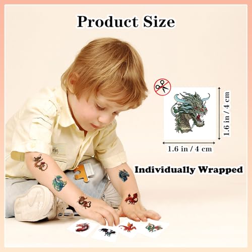 102 Pack Dragon Temporary Tattoos for Kids - Fun Birthday Party Supplies