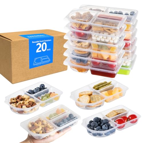 9oz Reusable Snack Containers with Lids - 3 Compartment Meal Prep