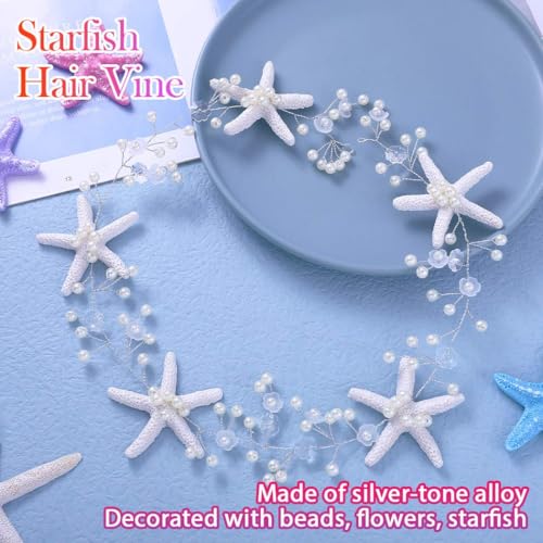Brishow Starfish Pearl Bridal Headband - Lightweight Beach Hair Accessory