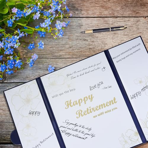 Blue Gold Retirement Guest Book - Elegant Farewell Party Decoration