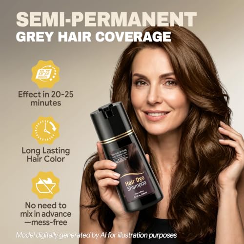 JUANCHI Chestnut Brown Hair Dye Shampoo 3-in-1 for Gray Hair Coverage 400ml