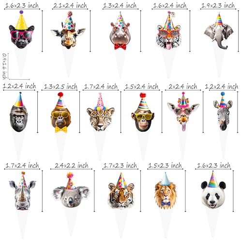 48 Funny Safari Zoo Animal Cupcake Toppers - Jungle Party Decor