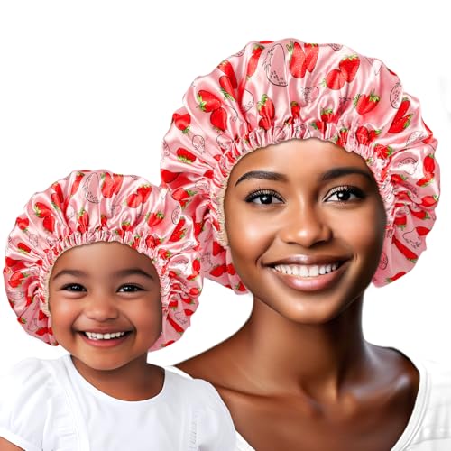 Cabaubl 2-Piece Satin Bonnet Set for Kids & Women - Adjustable Sleep Caps