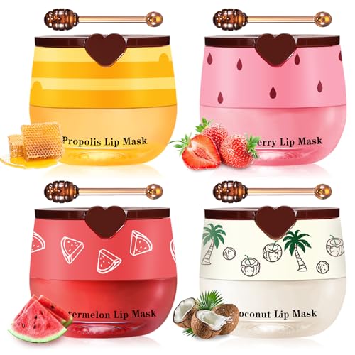 QIUFSSE 4PCS Lip Balm Set - Strawberry, Watermelon, Coconut, Honey, Moisturizing