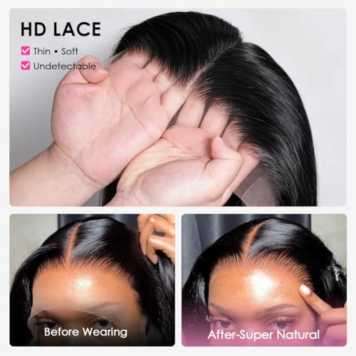 Pizazz 13x6 Body Wave Transparent Lace Front Wigs Human Hair Pre Plucked 180 Density HD Lace Frontal 9A Glueless Wigs with Baby Hair for Women 26Inch