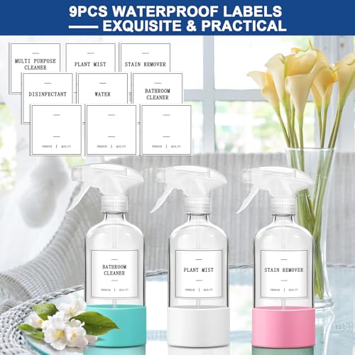 Walkinstin 17oz Glass Spray Bottles with Silicone Boots - 3 Pack