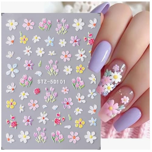 Self-Adhesive 3D Flower Nail Stickers - Floral Nail Art Decals for DIY Manicure