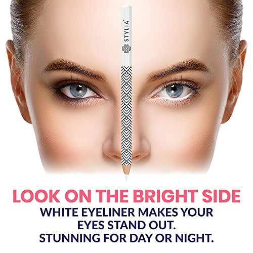 Stylia Waterproof White Eyeliner Pencil - 12 Pack Long-Lasting Eye Highlighter