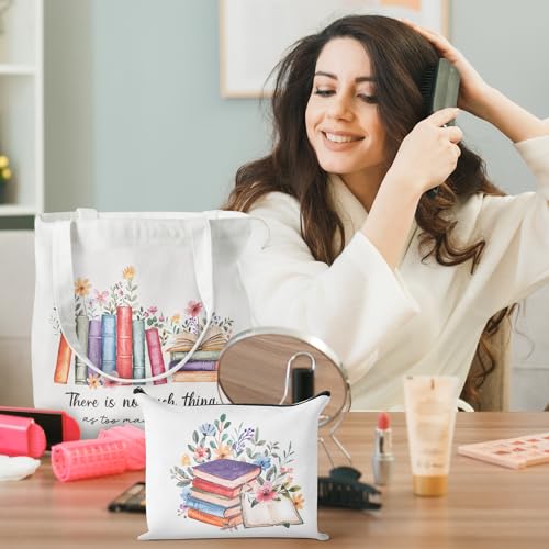 Y1tvei Canvas Tote Bag with Makeup Pouch - Reusable Gift