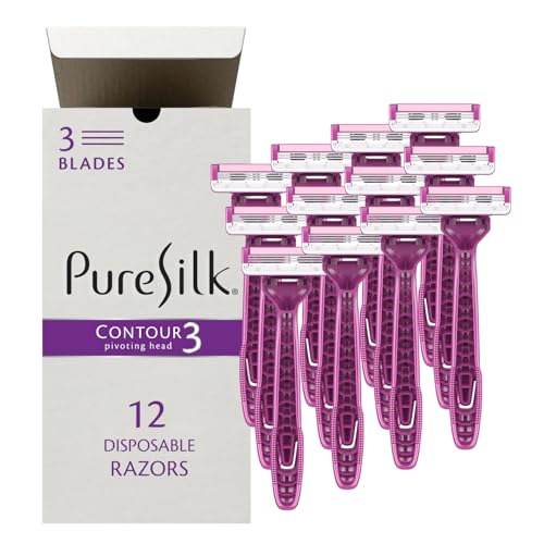 Pure Silk Disposable Female Razors - 3 Pack, 12 Count, Moisturizing Blades