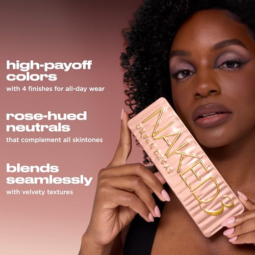 URBAN DECAY Naked 3, Soft Pink Neutral Eyeshadow Palette, Matte, Pearl, Metallic, Shimmer Finish, 12 Mauve Brown & Nude Eye Shadows, Natural Soft Glam Smokey Eye Makeup, Vegan, Cruelty-free