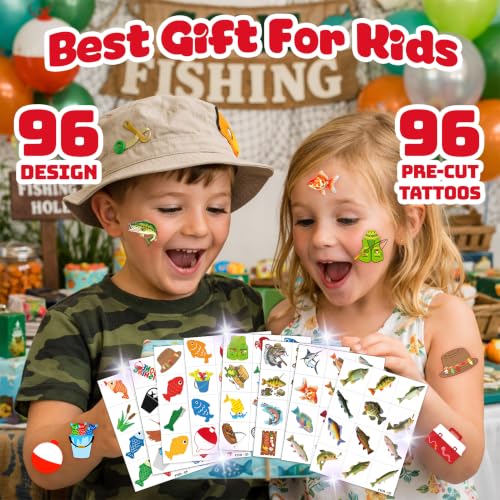 Frawharmone 96 PCS Gone Fishing Kids Temporary Tattoos - Fishing Tattoos