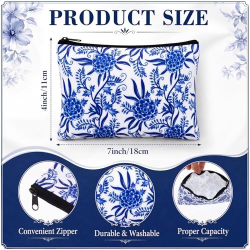 Meanplan Blue White Floral Canvas Makeup Bags Bulk, 24 Pouches - Chinoiserie Style