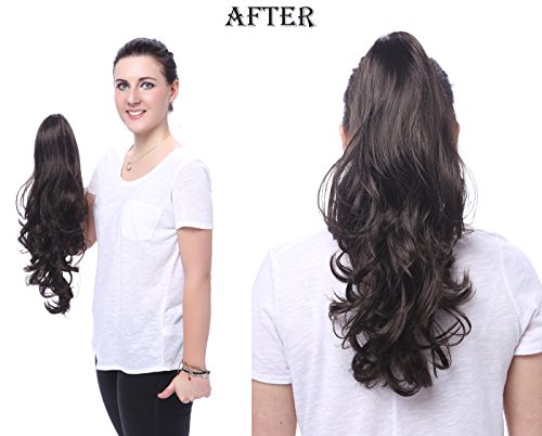 Onedor 20-Inch Black Curly Synthetic Clip-In Ponytail Hair Extension - 190g