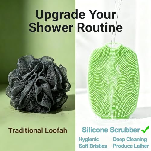 ARIOSOX Green Silicone Body Scrubber - Gentle Exfoliating Back & Body Brush with Suction Cup