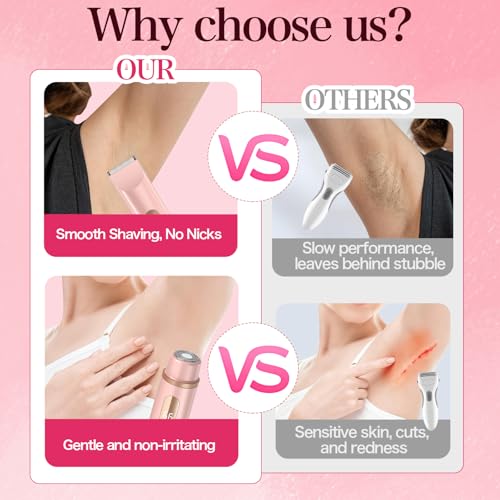 Bikini Trimmer for Women 2in1 High Power Epilators Hair Removal Waterproof Electric Razors Women's Electric Razor Pubic Hair Trimmer Shaver for Women for Ladies Pubic, Face, Underarms, Legs (Pink)