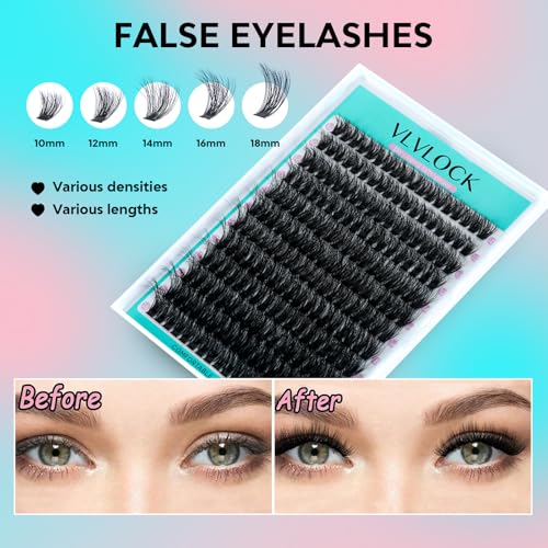 VLVLOCK 80D Thick Lash Clusters Kit - 10-18mm 3D Volume Extensions