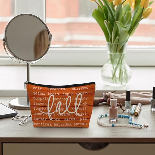 Fall Orange Cosmetic Bag - Thanksgiving Gift for Women, Fall Themed Makeup Purse