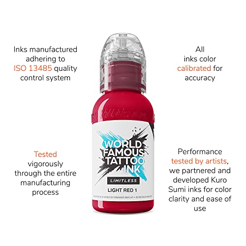 World Famous Limitless Tattoo Ink - Light Red 1, 1 oz Professional Pigment