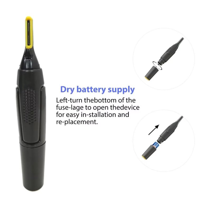 USonline911 Electric Nose Hair Trimmer Men Women Neck Eyebrow Trimmer Shaver Man Clean Trimer Razor Remover 2 x Brush Heads & 1 x Hair Brush 5.91x0.98in Gray Non-Slip G rip